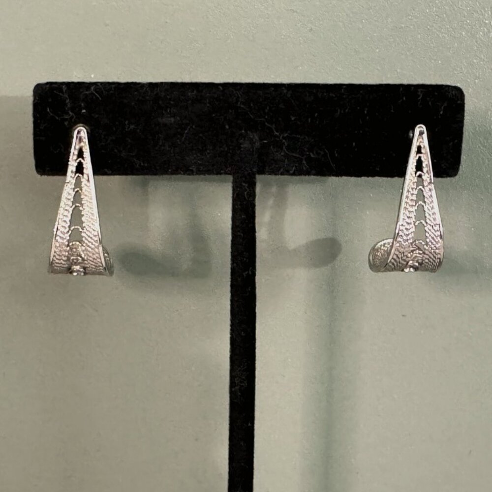 Vintage Silver Filigree Curved Earrings -Pierced with Posts